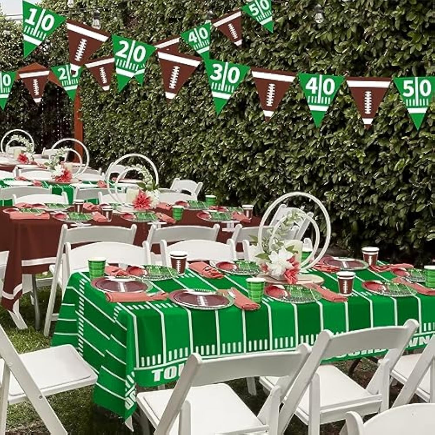 Football Party Supplies Kit Serve 24,Includes Dinner Plates, Dessert Napkins, Cups,Banner And Touchdown Tablecloth For Birthday Gameday Tailgate Decorations, Green (2023053002)