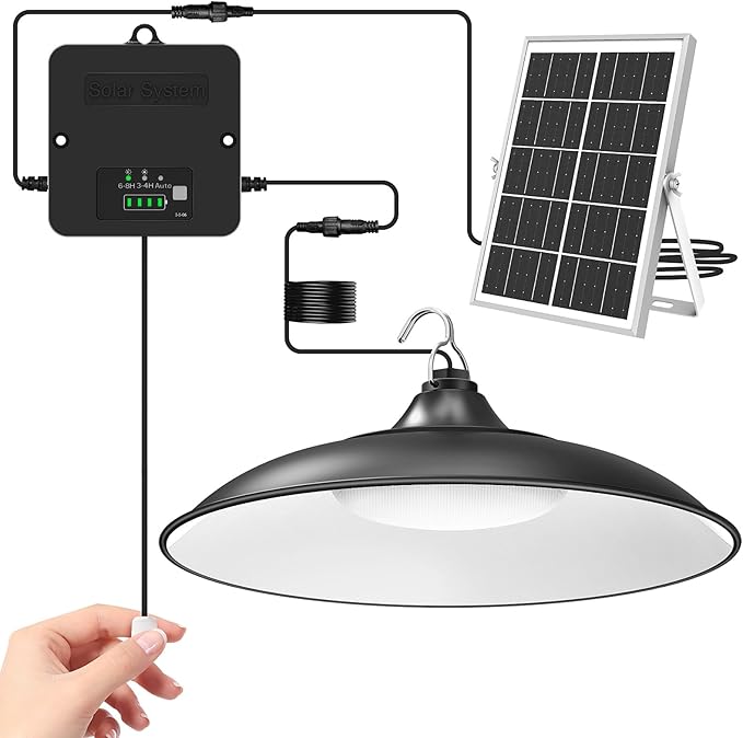 Solar Shed Light Indoor Outdoor 2000LM Pendant Light with Pull String Dusk to Dawn IP65 Waterproof