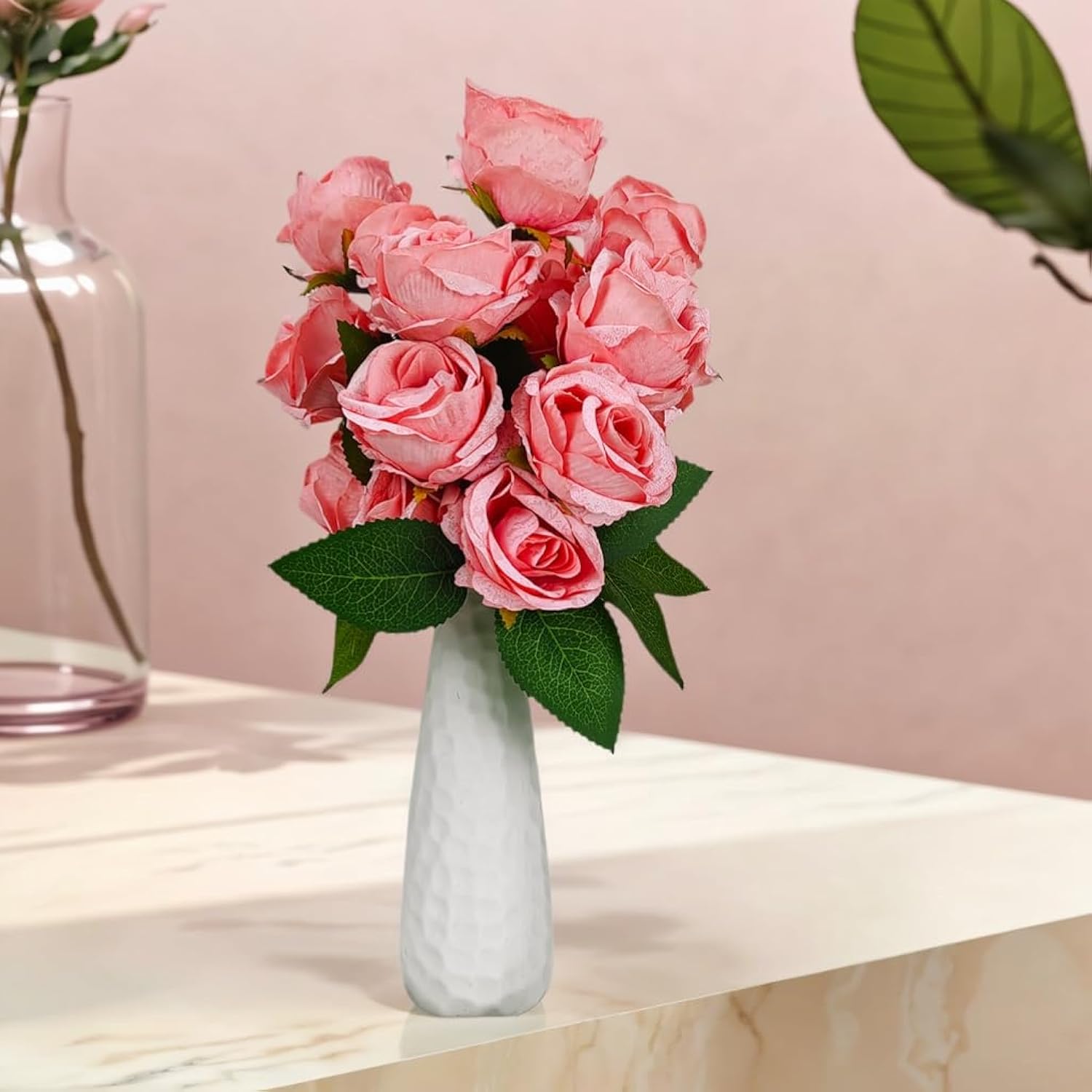 2 Pack Diy Artificial Rose Flowers, 42 Pink Roses Total, Bendable 12.6" Stems, 7 Adjustable Branches Realistic Fake Flowers For Home, Office, Wedding, Party, Valentine'S Day, Crafts & Diy Decor (Pink)