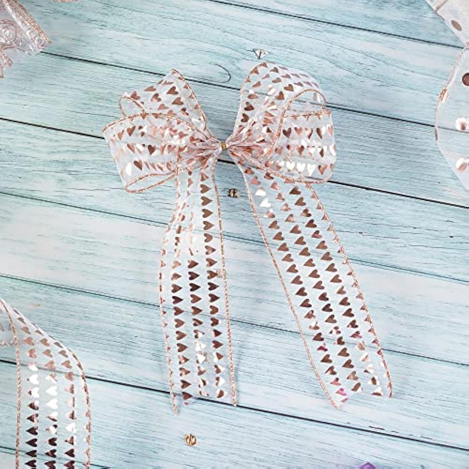 Rose Gold Wired Ribbon Heart Ribbon Wedding Ribbon Wired Ribbon 2.5 In