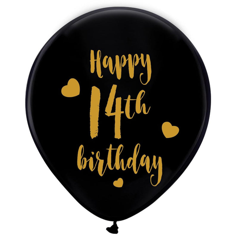 Black 14Th Birthday Latex Balloons, 12Inch (16Pcs) Girl Boy Gold Happy