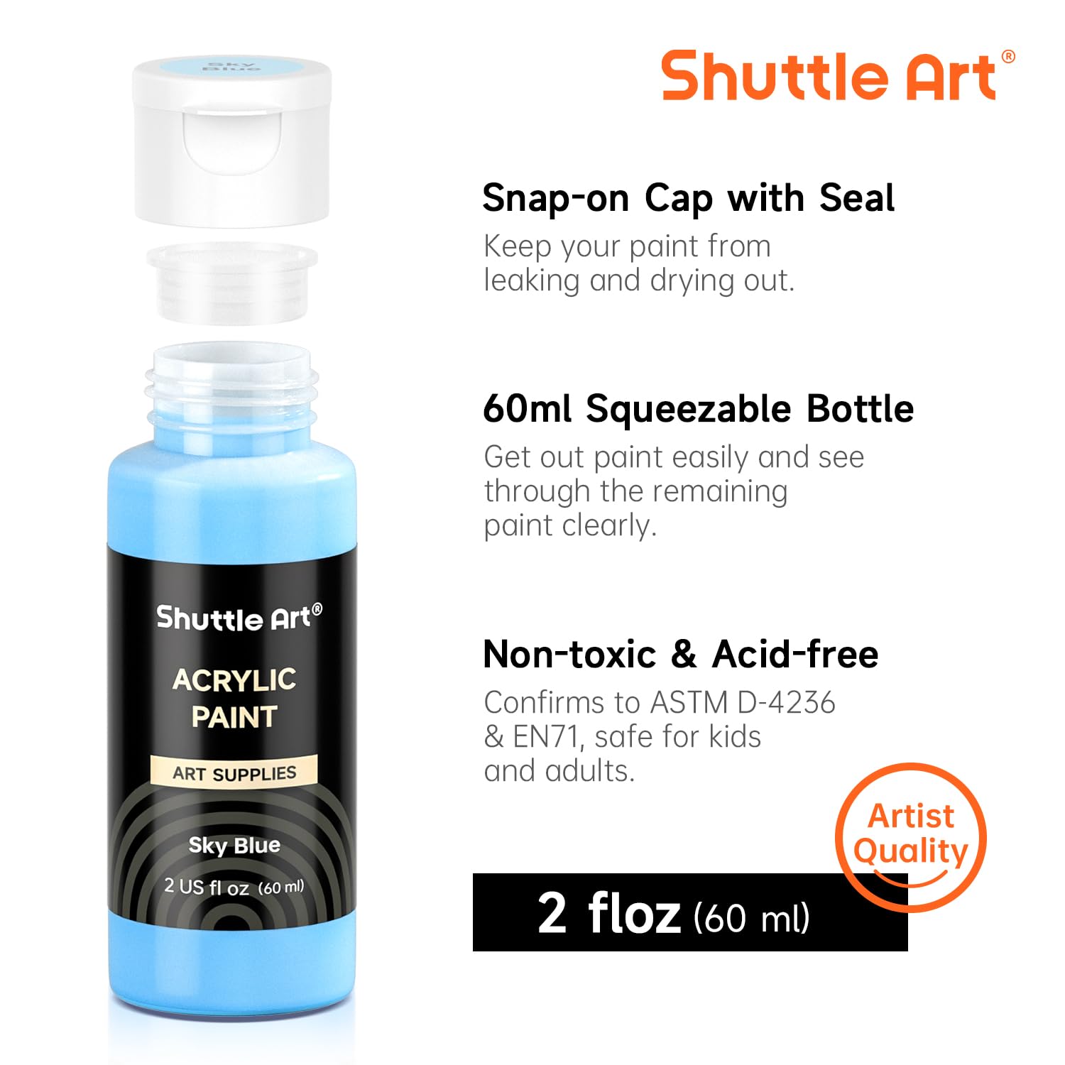 72 Pack Acrylic Paint Set, 60 Colors Acrylic Paint Including Extra White Black & 12 Brushes, 2Oz/60Ml, Rich Pigmented, Water Proof, Ideal For Artists, Beginners On Canvas Rock Wood Ceramic