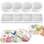 8 Pack Deep Coaster Molds, Square Round Coaster Resin Molds, Small Coaster Silicone Molds For Resin Casting, For Flower Bouquet Preservation