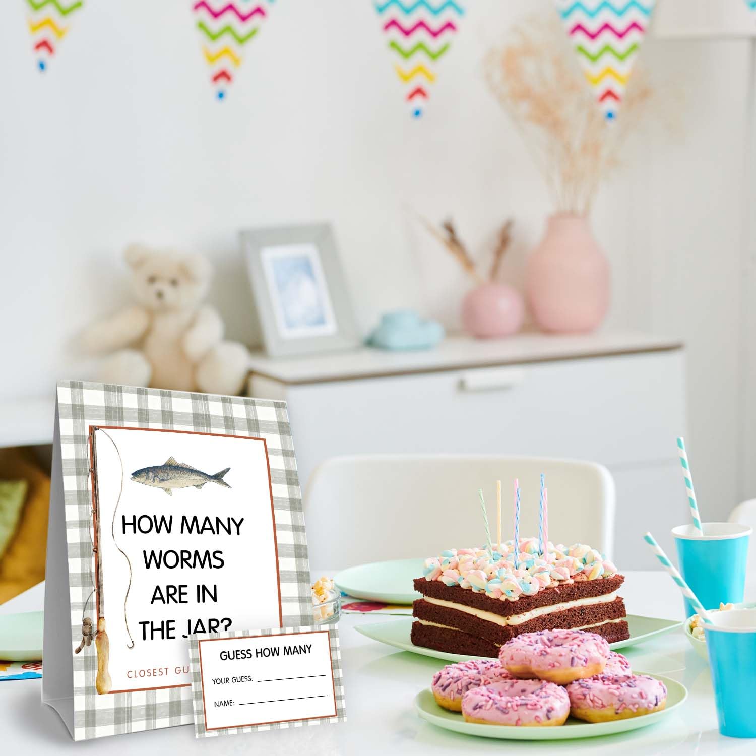 Fishing Guess How Many Baby Shower Game,Fishing Baby Shower Decorations,How Many Worms Are In The Jar Closest Guess Wins,Birthday Party Game & Activities 50 Cards And Sign