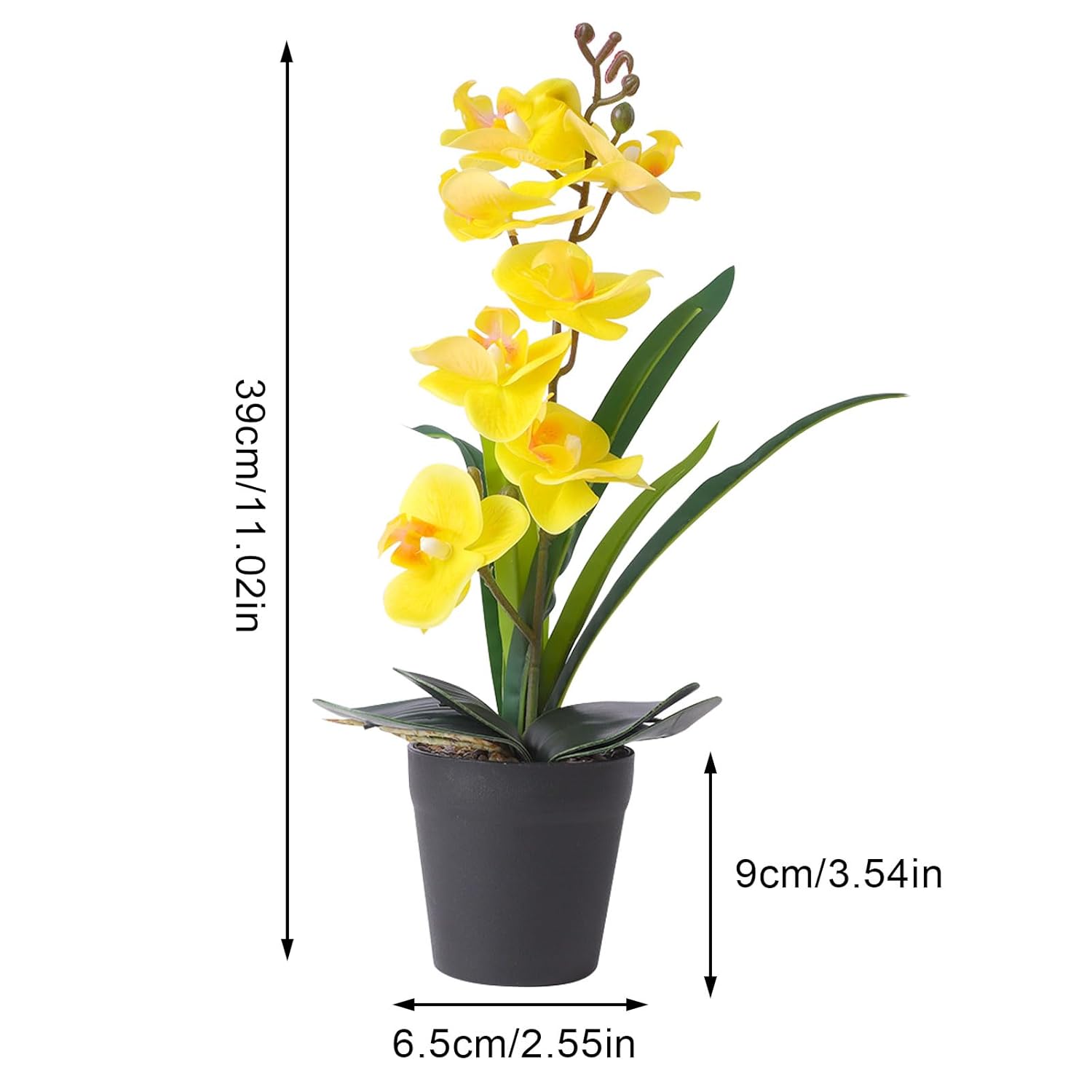 Real Touch Artificial Orchids Flower In Pot, Yellow Faux Orchids Flowers With Vase Fake Phalaenopsis Orchids Arrangement For Table Centerpiece Wedding Party Office Decor