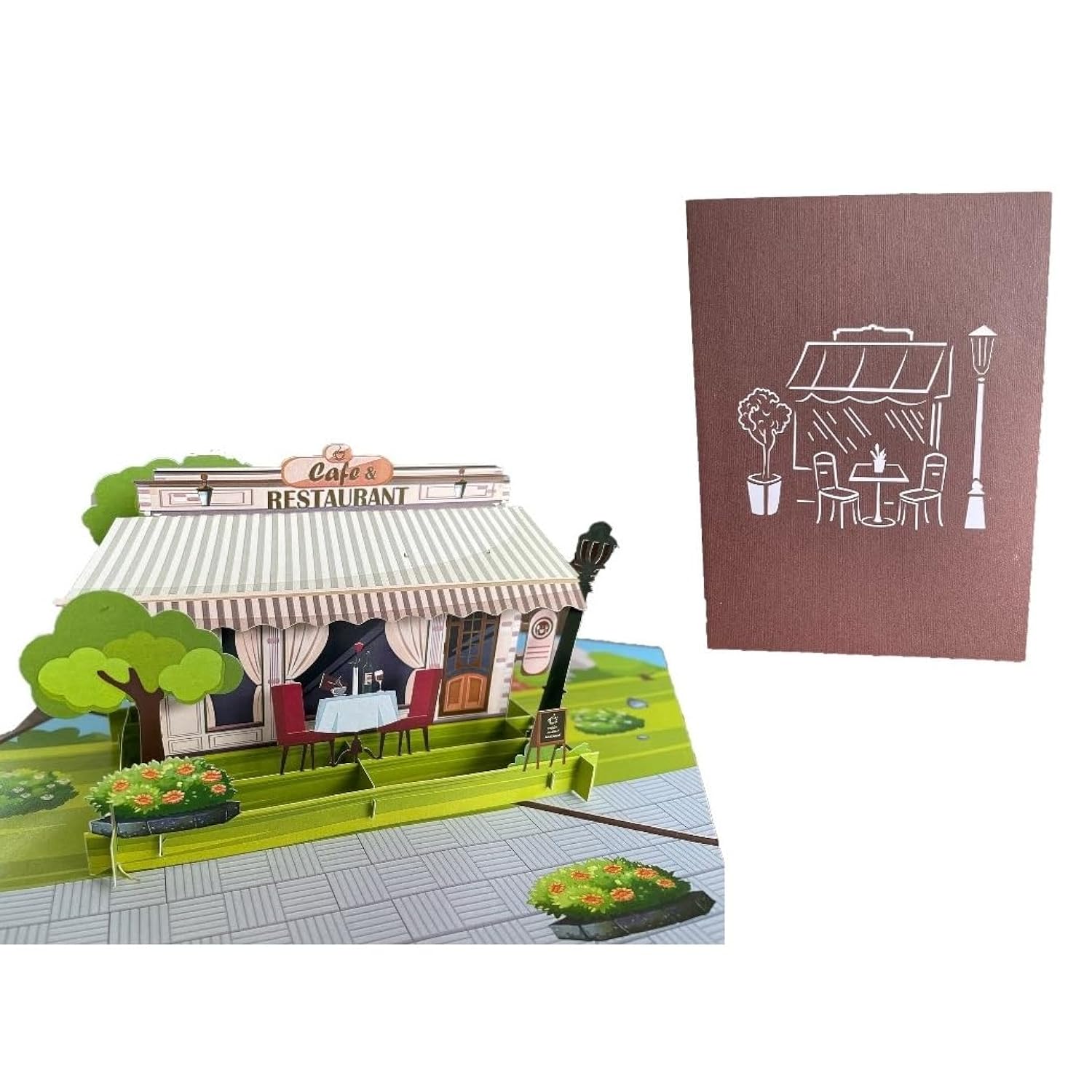 3D Pop Up Greeting Card – Café & Restaurant Scene With Outdoor Dining, Handmade Paper Art, Birthday, Thank You, Anniversary, Travel & Food Lover Gift With Envelope H18
