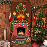 Merry Christmas Door Cover Christmas Fireplace Door Cover Backdrops Xmas Tree Printed Banner Background Xmas Nutcracker Porch Hanging Decorations, 6.5 X 3 Feet