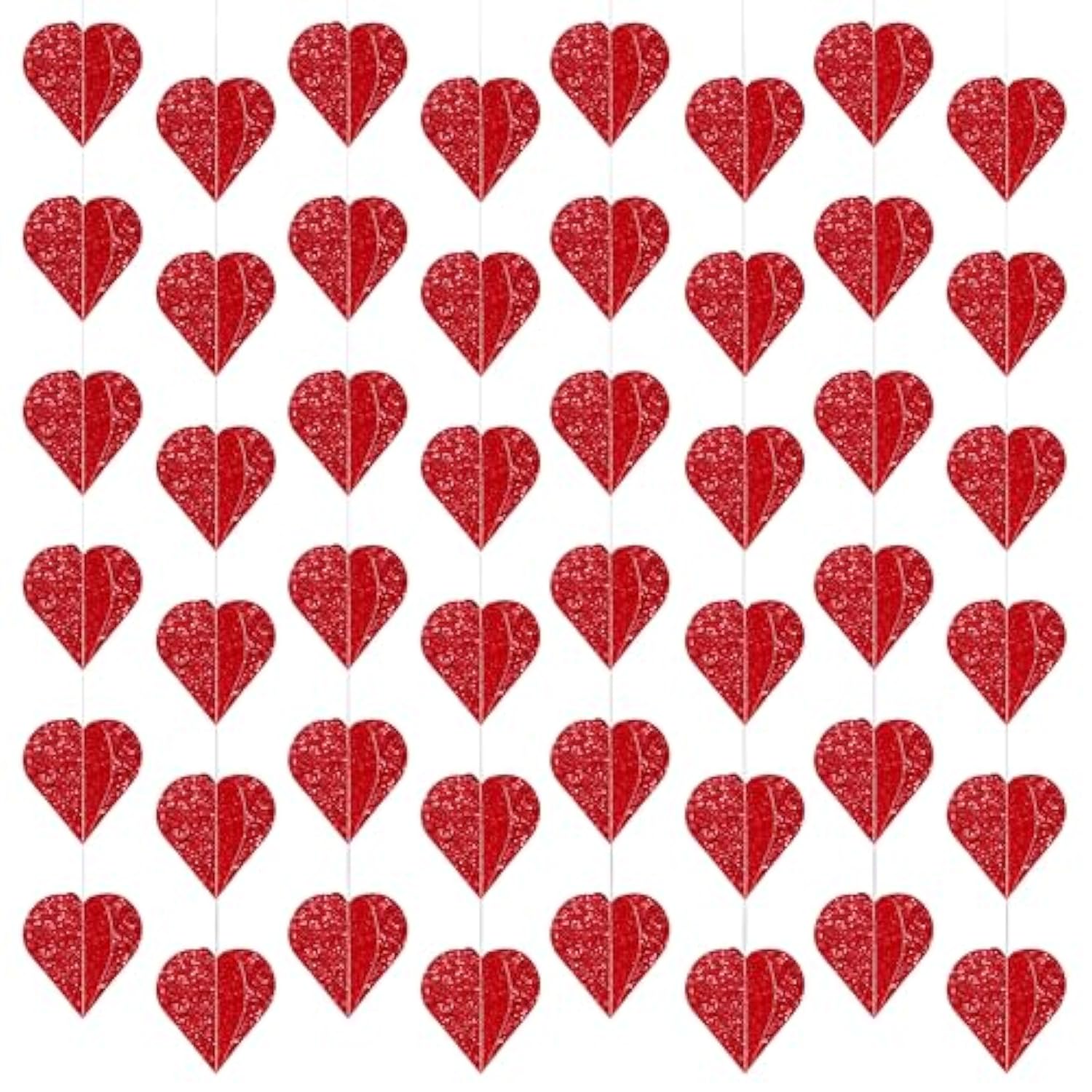 3D Red Heart Paper Garland Valentines Day Decorations 59Ft Heart Hanging Streamer Banner Valentines Hanging String Hearts For Valentine'S Day Wedding Birthday Bachelorette Engagement Party, 6 Pack