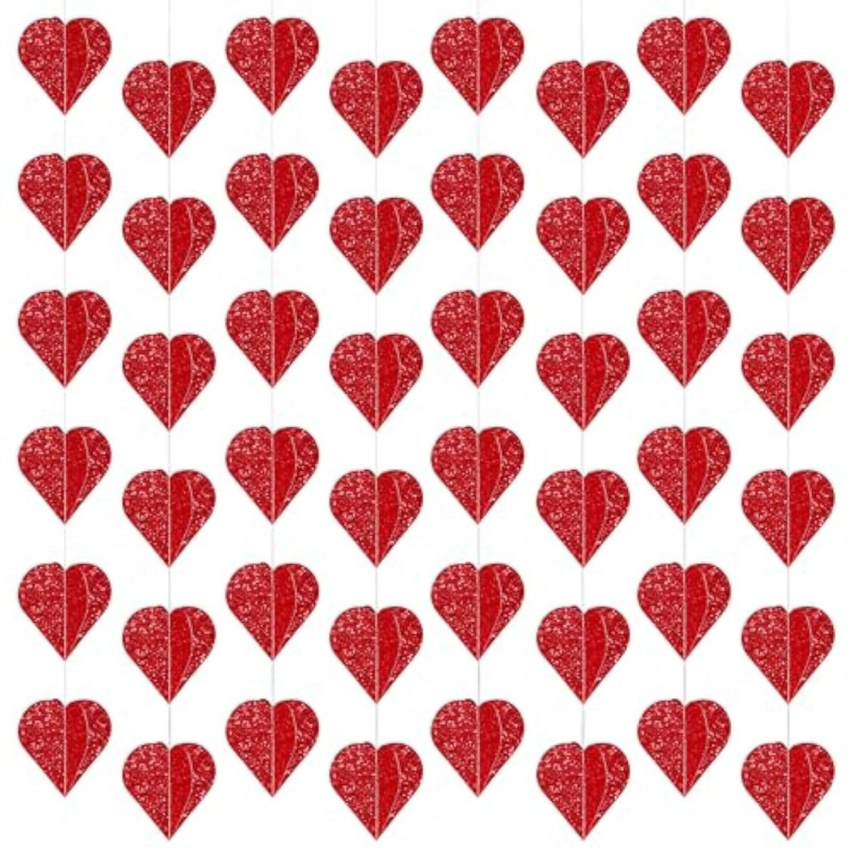 3D Red Heart Paper Garland Valentines Day Decorations 59Ft Heart Hanging Streamer Banner Valentines Hanging String Hearts For Valentine'S Day Wedding Birthday Bachelorette Engagement Party, 6 Pack