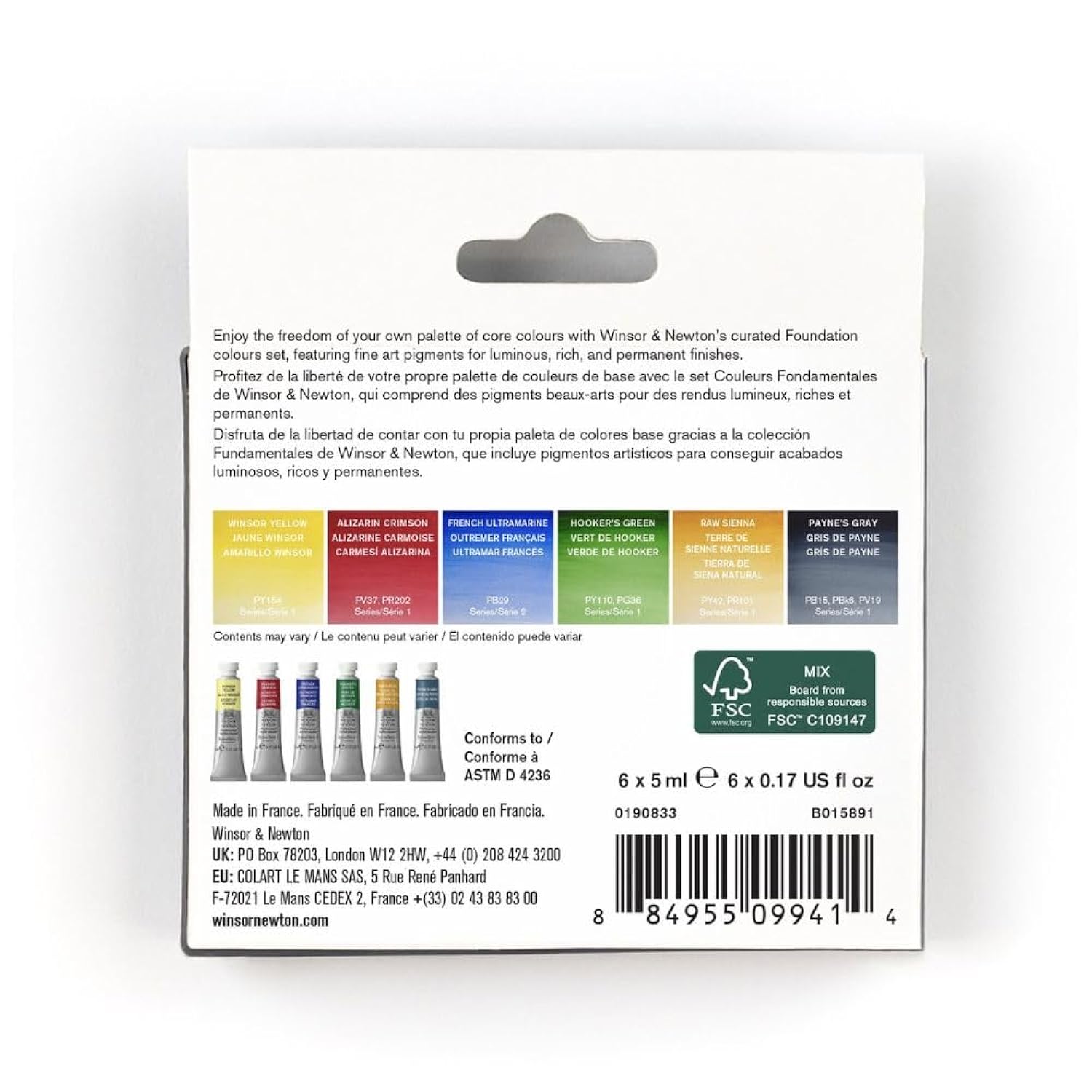 Winsor & Newton 190833 Professional Watercolour Paint Set - 6 Colours (5 ml) Including Winsor Yellow, Alizarine Crimson, Ultramarine, Hooker Green, Siena Natural, Paynes Grey - Professional