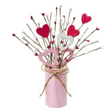 Valentines Day Decor Valentine Flowers Picks With Vase Valentines Day Artificial Berry Stems In Pink Metal Pot For Anniversary Wedding Table Centerpieces