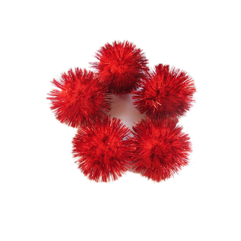 30Pcs Large Glitter Tinsel Pom Poms Sparkle Balls For Diy Craft,Cat Toys-Red(1