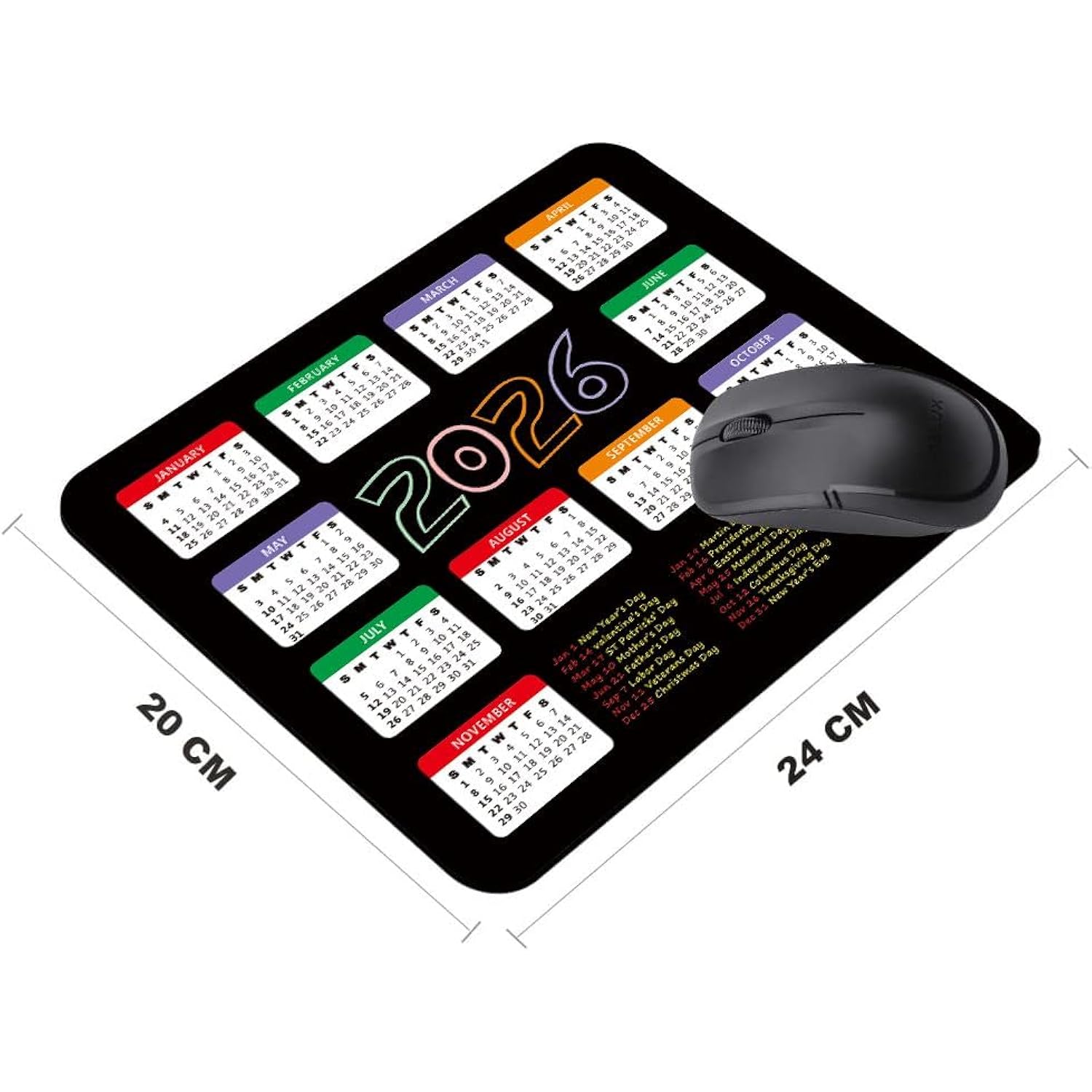 2026 Calendar With Holiday Mouse Pad, Gaming Rectangle Mousepad For Computer Laptop Desk Mat,Cute For New Year Office Accessories (9.5 X 7.9 Inch) - Black
