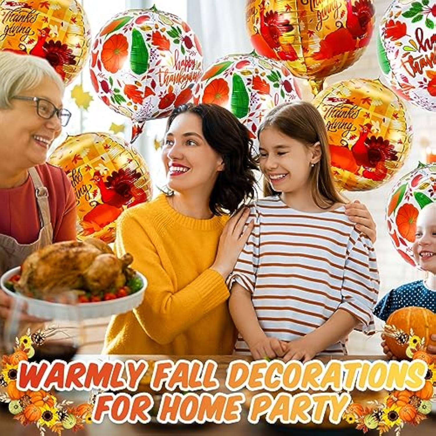 Thanksgiving Balloons 18Pcs 22Inch Pumpkin Turkey Maple Leaf Foil Balloons for Fall Party Decor