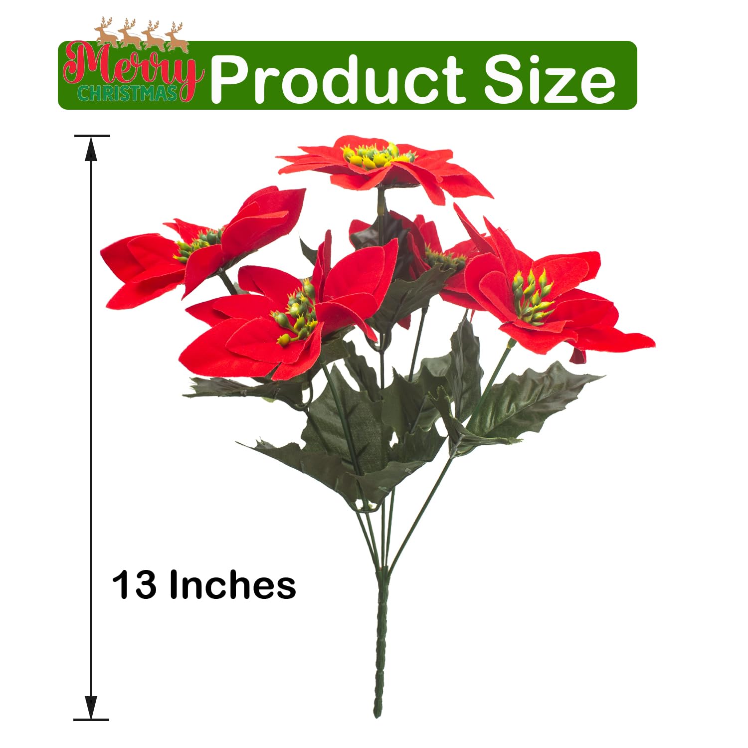 8Pcs Artificial Poinsettia Flowers Christmas Decorations Silk Poinsettia Stem Realistic Holiday Home Decor For Table Centerpiece Wedding Party Diy