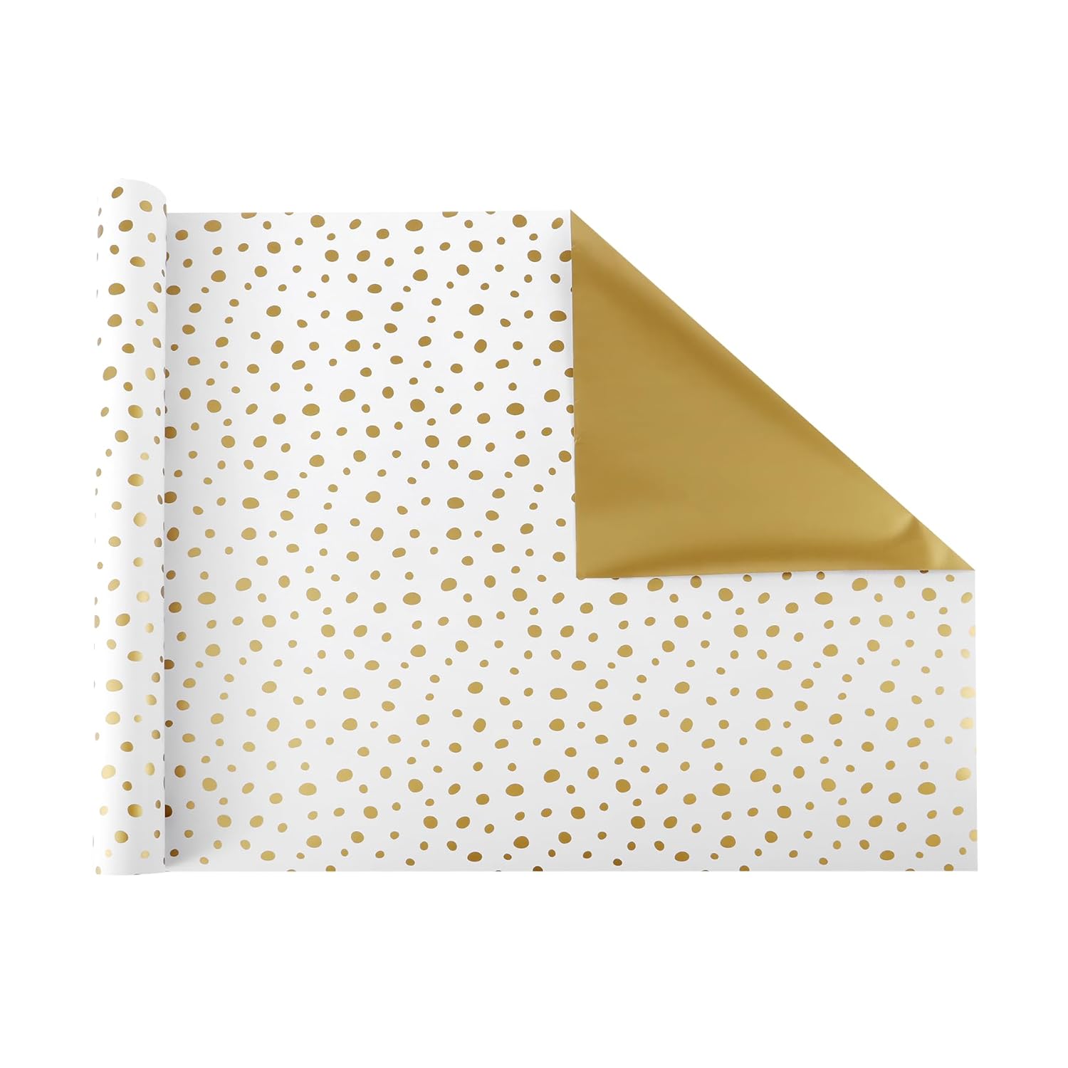 Gold Wrapping Paper, 17 Inch X 32.8 Feet, Double-Sided, Gold Print Polka Dots Gift Wrap Paper For Birthday, Christmas, Valentines, Mothers Day, Graduation, Wedding, Baby Shower