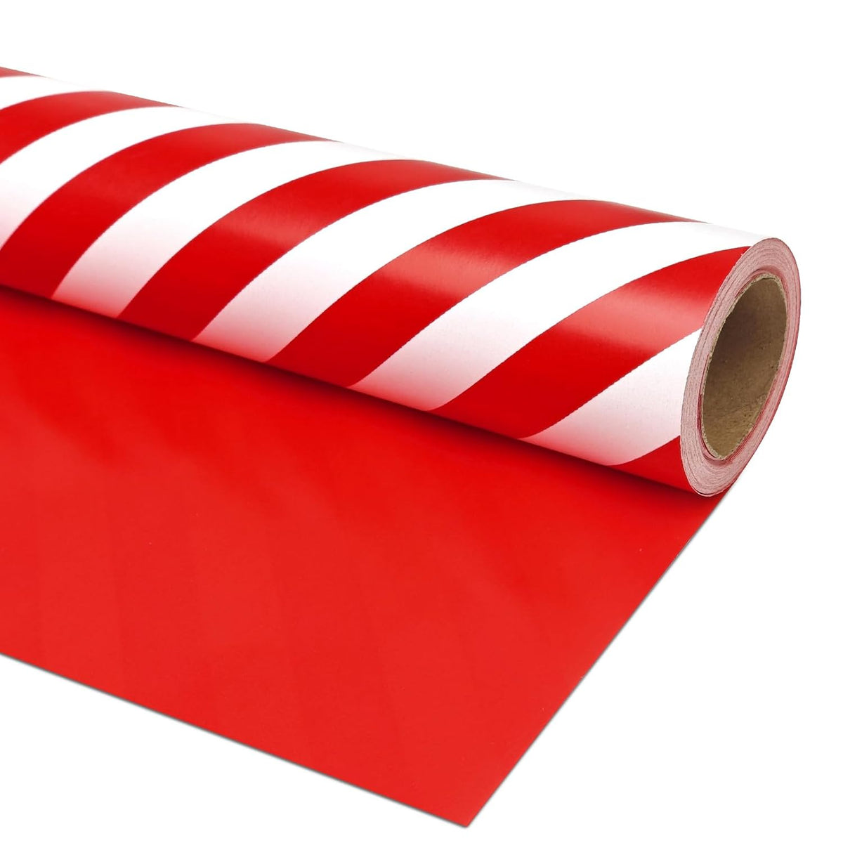 Mini Wrapping Paper Roll - Reversible Design (17" X 120") - Red Stripes For Christmas, Birhtday, Wedding