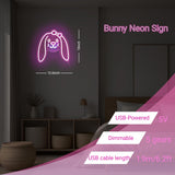 Bunny Neon Sign, Bunny Led Sign For Wall Decor, Birthday Gifts, Bedroom Home Decorations, 13" X 12.6", Dimmable, Usb Powered, Pink