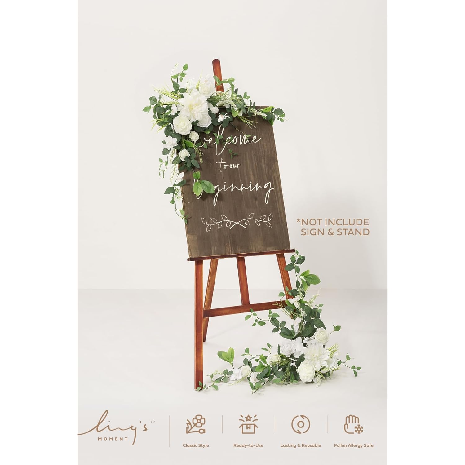 2Pcs Wedding Flowers Garland Artificial Floral Swag Arch Decorations Greenery Arrangements Lily Of The Valley White Ceremony Reception Garden Easel Wall Entryway Outdoor Not Include Sign