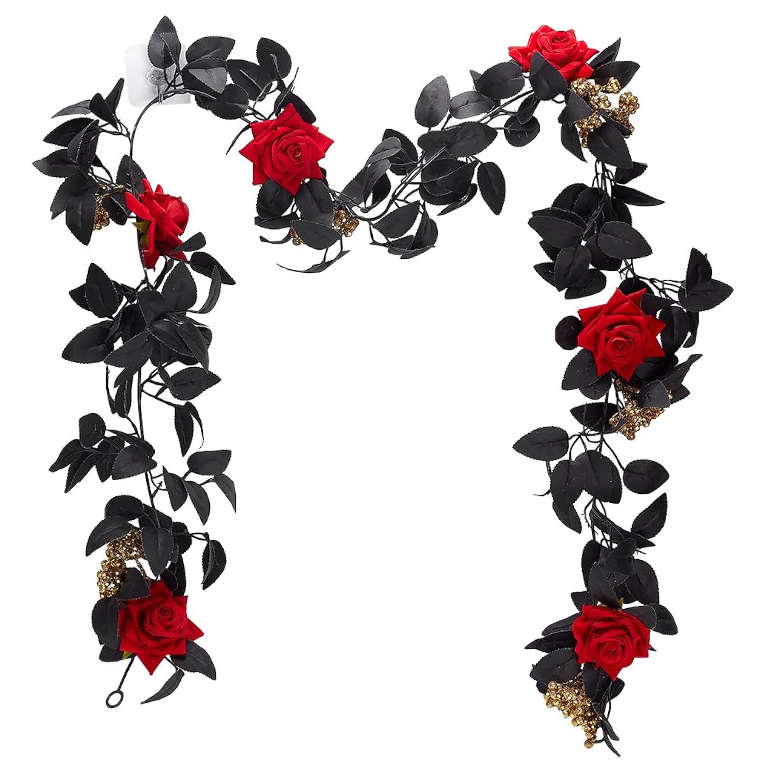 5.7Ft Artificial Black Rose Vine, Red Flower Vine Garland Floral Wall Hanging Ornaments Garland With Golden Berries Black Leaves For Table Centerpiece Room Mirror Halloween Decor