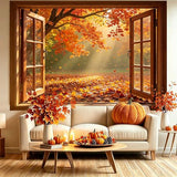 Fall Wooden Window Photo Backdrop Autumn Forest Natural Scenery 10x8FT