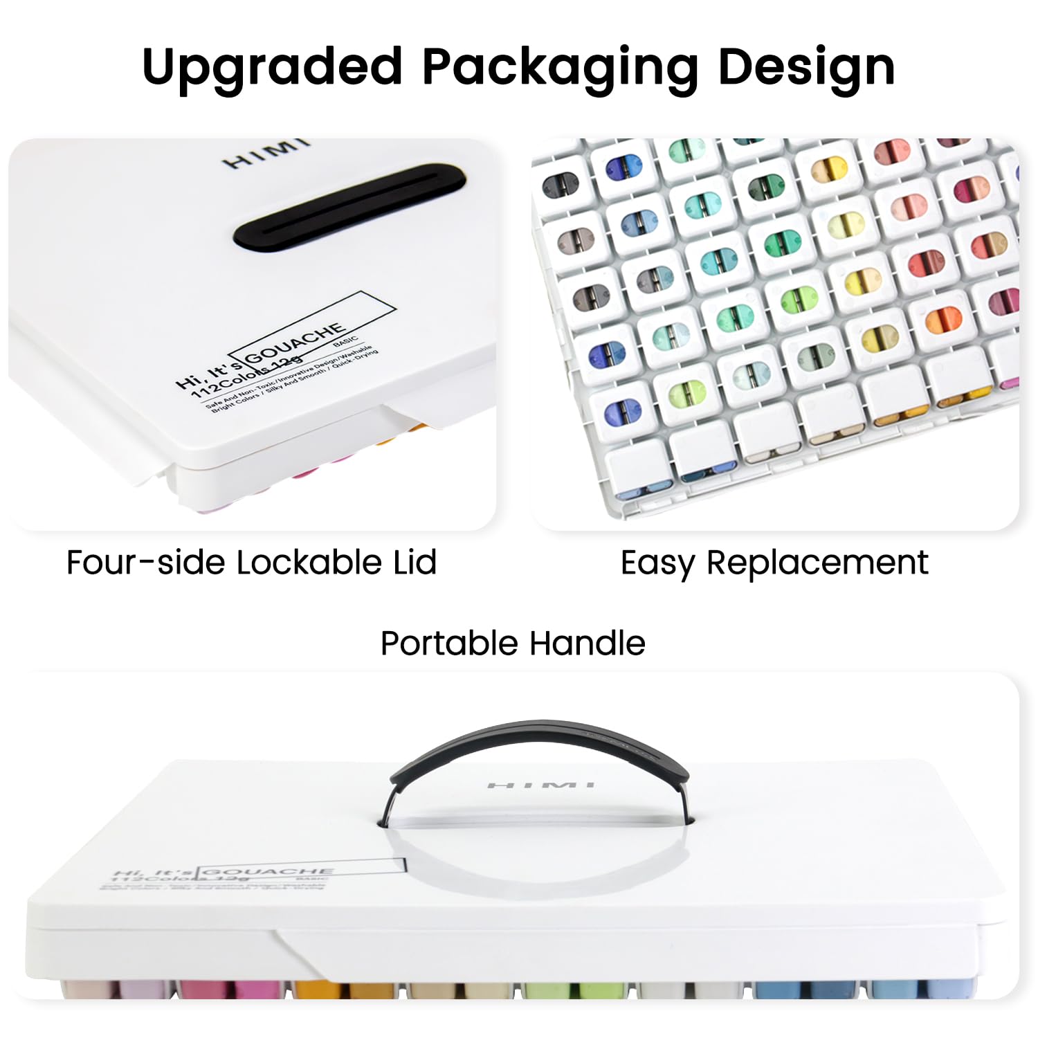 Himi Gouache Paint Set, 112 Colors X 12G Twin Jelly Cup Design In A Carrying Case, Non-Toxic Paint For Canvas And Paper, Perfect For Artists, Student, Gouache Opaque Painting(White)