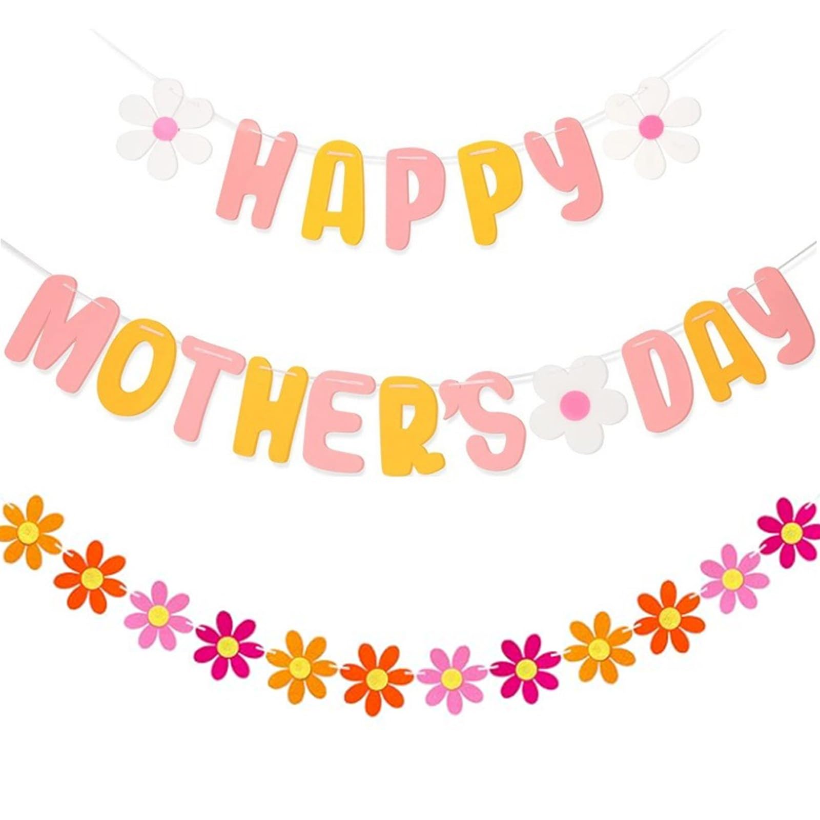 Happy Mothers Day Banner Mothers Day Decorations Sign Bunting Banner Garland with Daisy for Mothers Days DIY Home, Office, Fireplace, Wall Party Supplies Event Decorations Photo Props