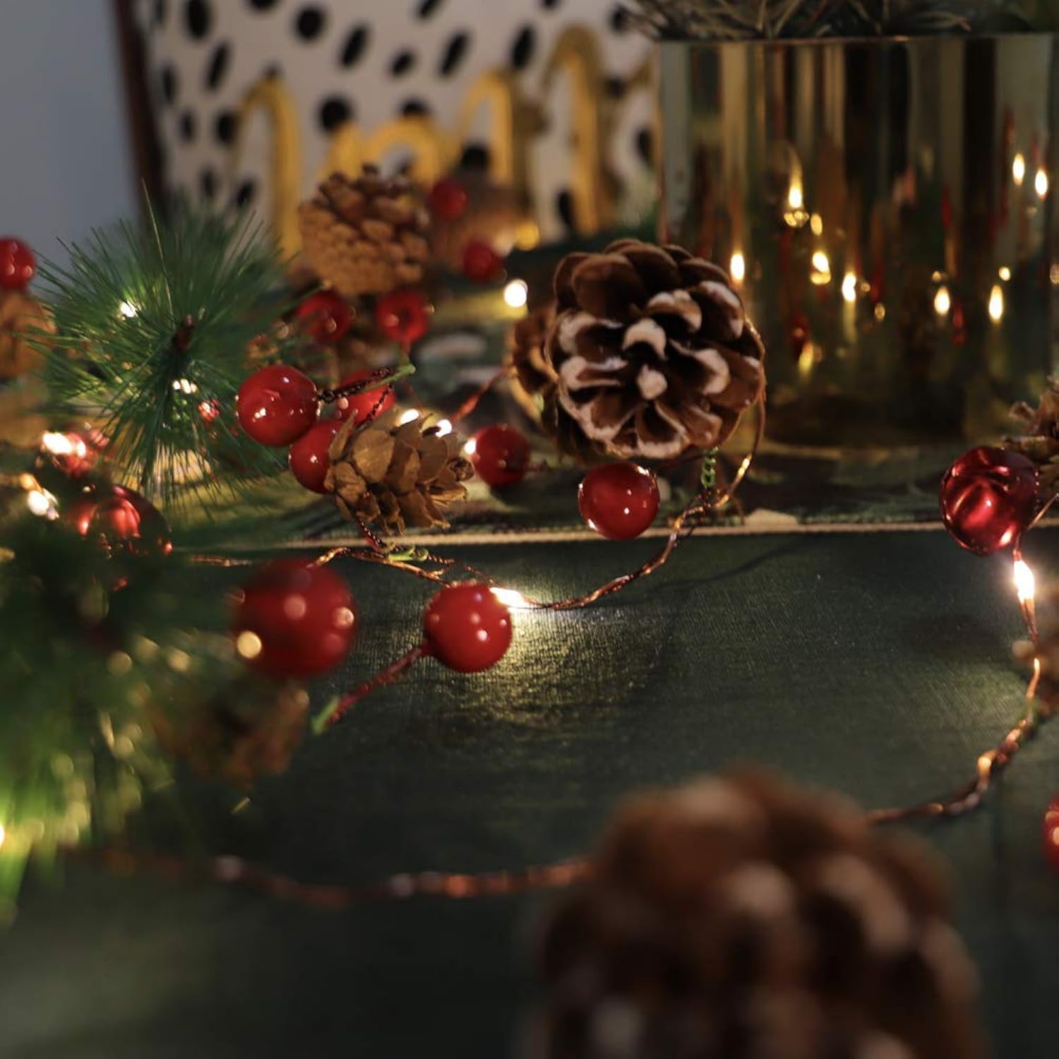 Xiwu Pine Cones Jingle Bell String Lights 10Ft 40Leds Christmas Garland With Lights Battery Operated For Windows Tree Ga