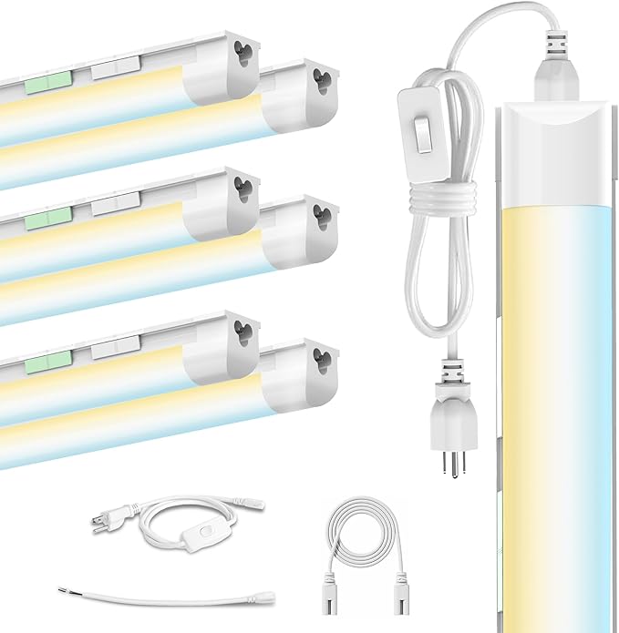 6 Pack Dimmable 4FT LED Shop Lights 30W 4500LM Tunable 3000K 6500K Linkable Fixtures
