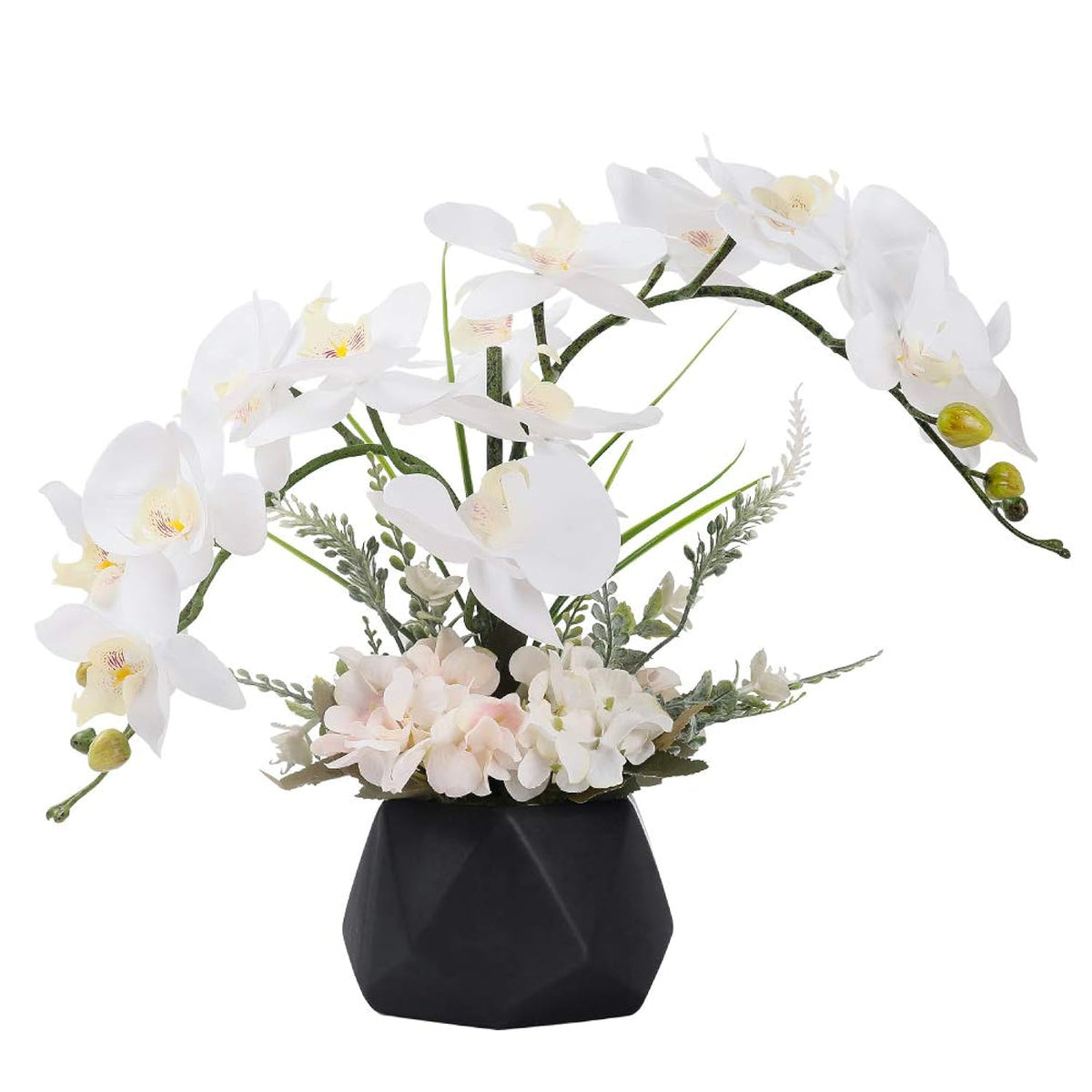 Artificial Potted Orchid Flower For Table Centerpieces,Real Touch White Fake Orchid Flowers In Vase For Home Decoration (Style 2,Black Vase)