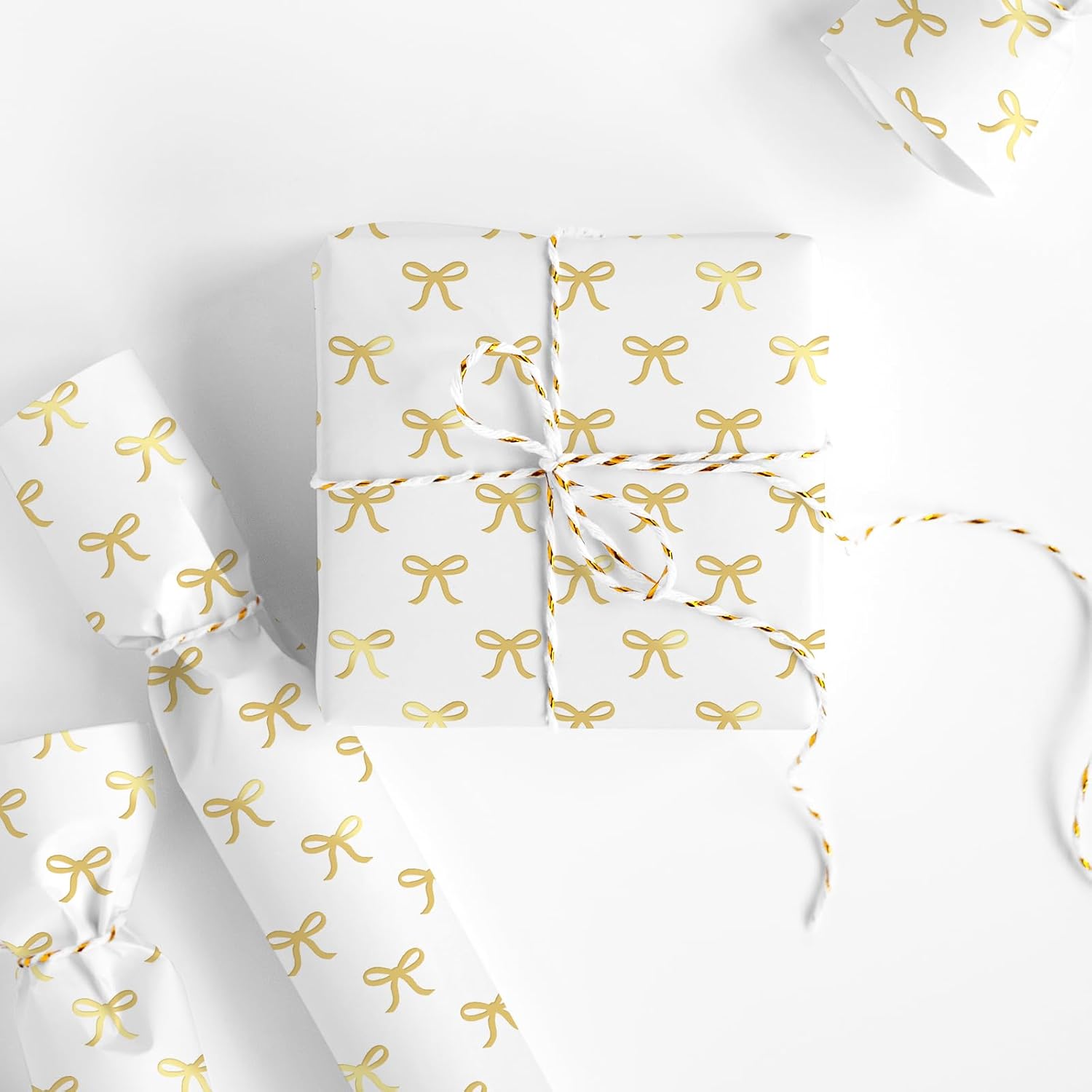Gold Foil Bow Wrapping Paper -Mini Roll- 17In X 32.8Ft White Gold Bowknot Gift Wrap Paper Cute Craft Paper For Party Packing Supplies