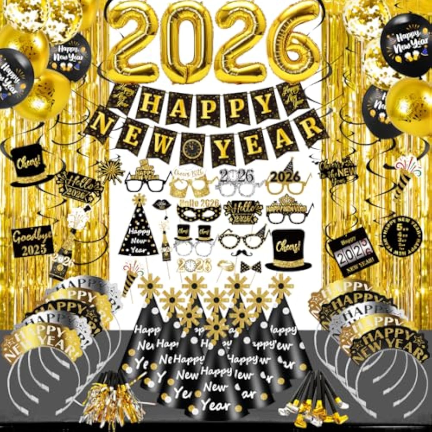 2026 New Year Eve Party Kit Banner, Hats, Balloons & Party Supplies