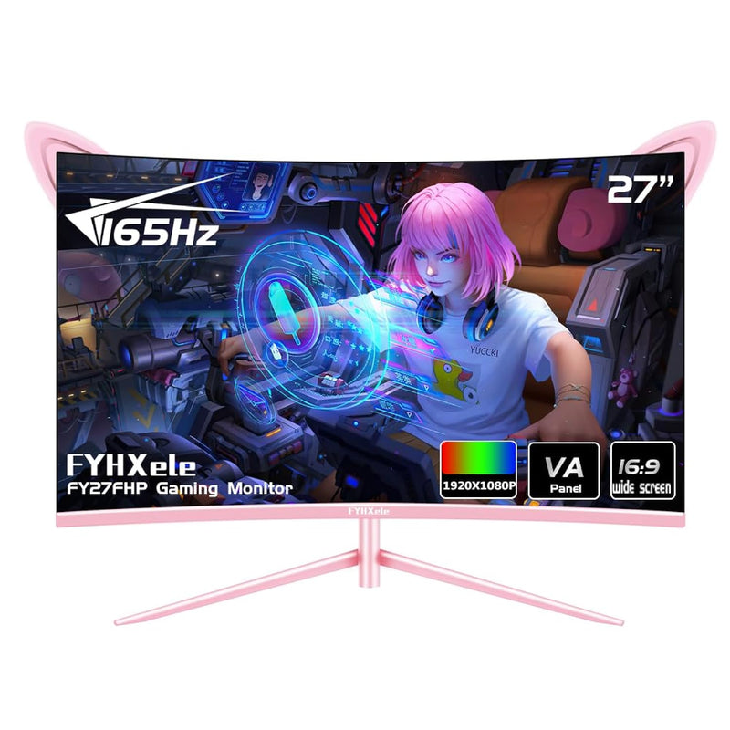 Fy27Fhp Pink Monitor 27 Inch Curved Gaming 165Hz - Support 144Hz 1800R 1Ms 192