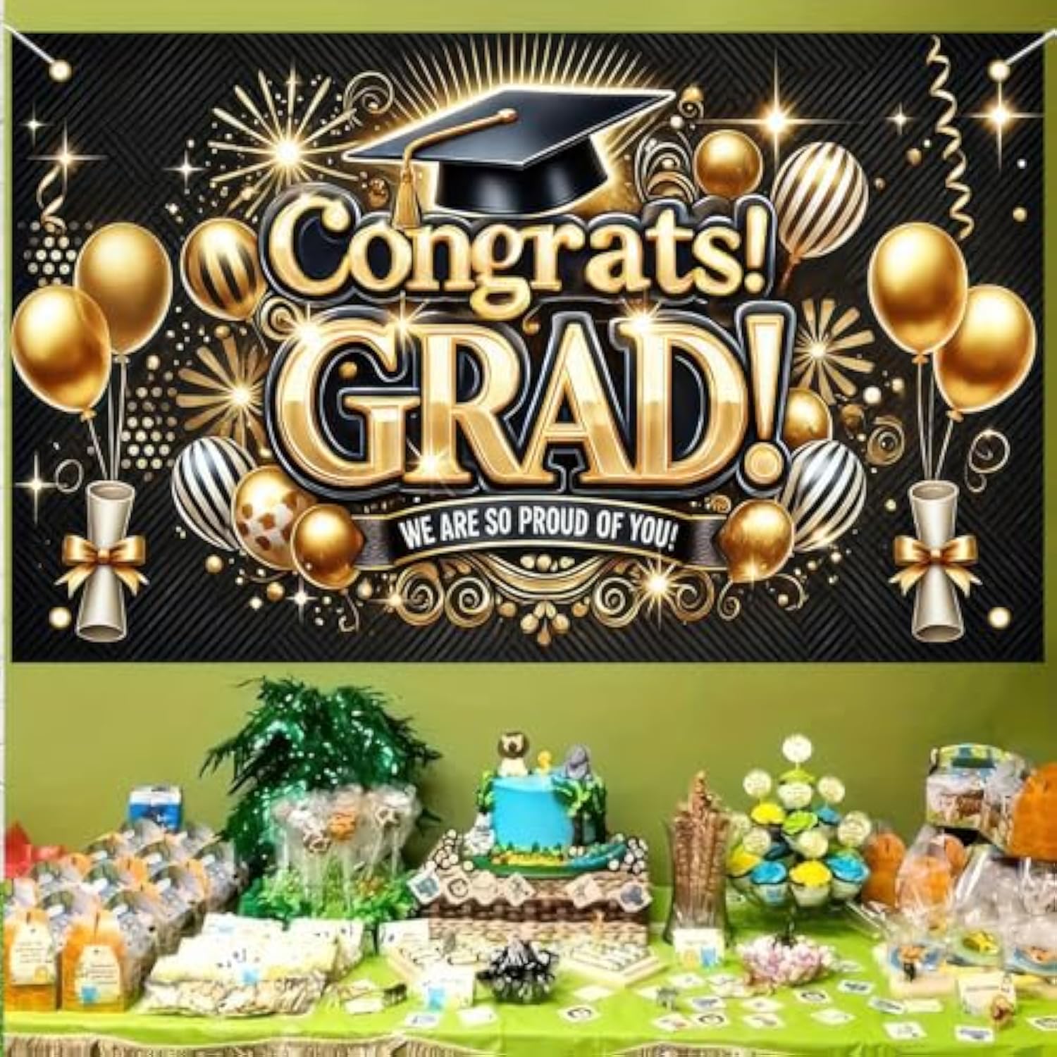 Class Of 2025 Graduation Decorations Banner Party Hanging Banner Gold And Black Graduation Backdrop Supplies Banner Congratulations Graduation Banner For Graduation Party Decoration