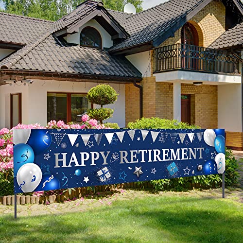 2026 Retirement Banner Fabric Yard Sign Backdrop with Rope, Silver