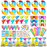 Pool Party Favors And Beach Party Favors,158Pcs Summer Pool Toys For Kids, Undersea Theme Decoration, Including Beach Balls, Sunglasses, Bubble Wands, Stamp And Crystal Shells For Kids Ages 4-8 8-12