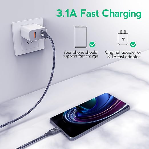5 Pack USB to USB C Fast Charging Cable Set 3FT 6FT 10FT Charger Cords