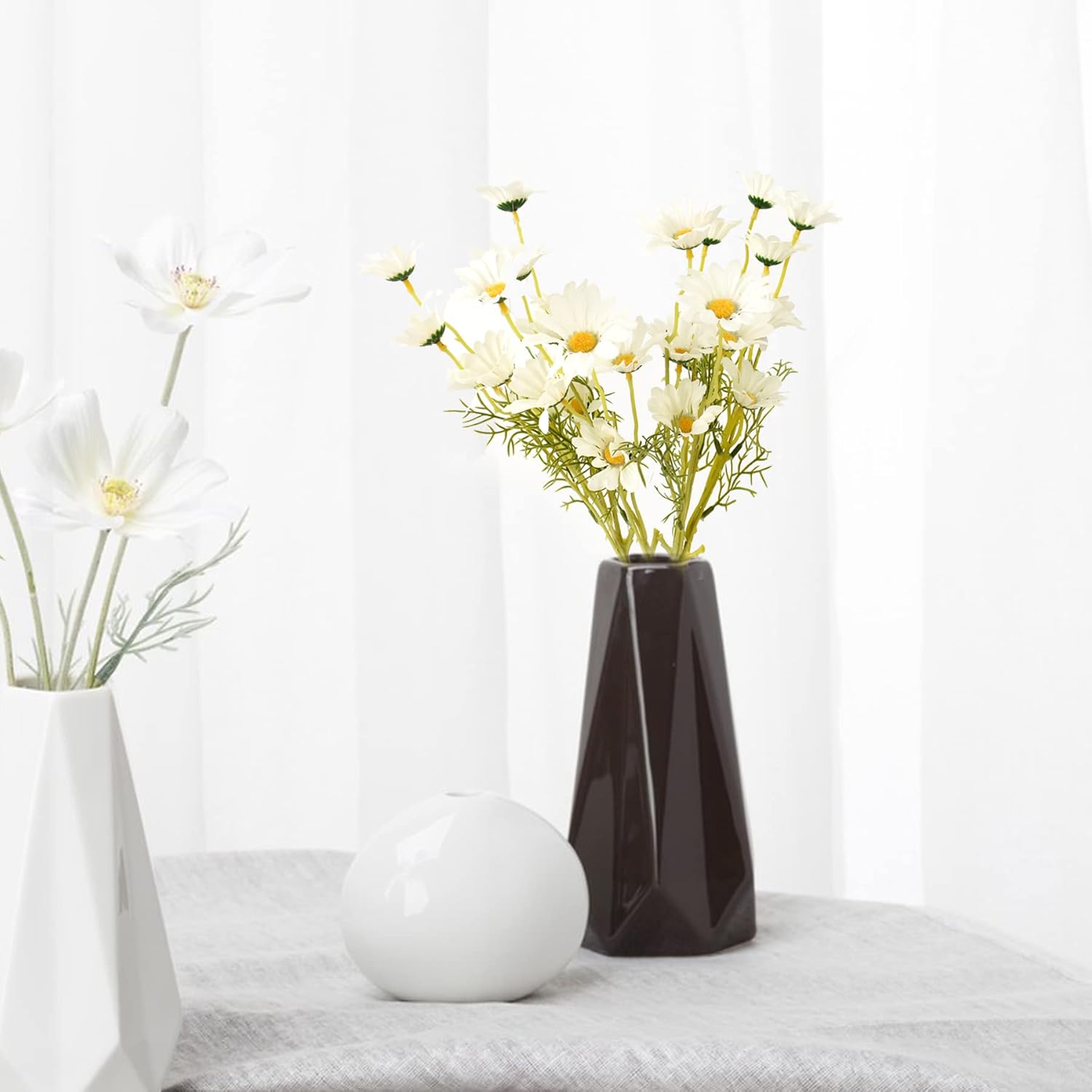 Artificial Daisy Flowers 6 Bundles 21” Faux Silk Daisy Flowers With Stems For Home Garden Vase Décor (White)