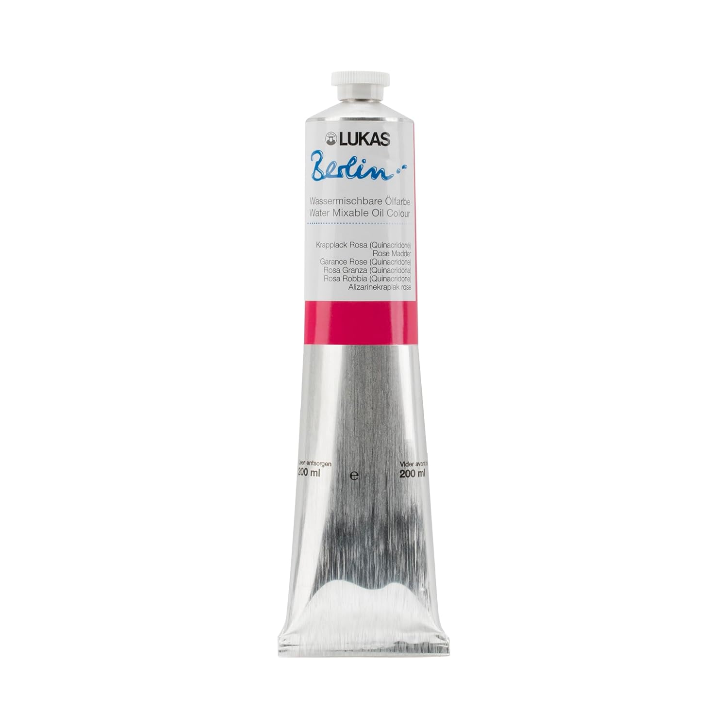 Lukas Berlin Pro Artists Water Mixable Oil Paint 200 ml Tube Rose Madder, Water Soluble, Lightfast Pigments, Quick Drying, Easy Clean-Up, Eco-Friendly, Professional Quality, 40 Color Range