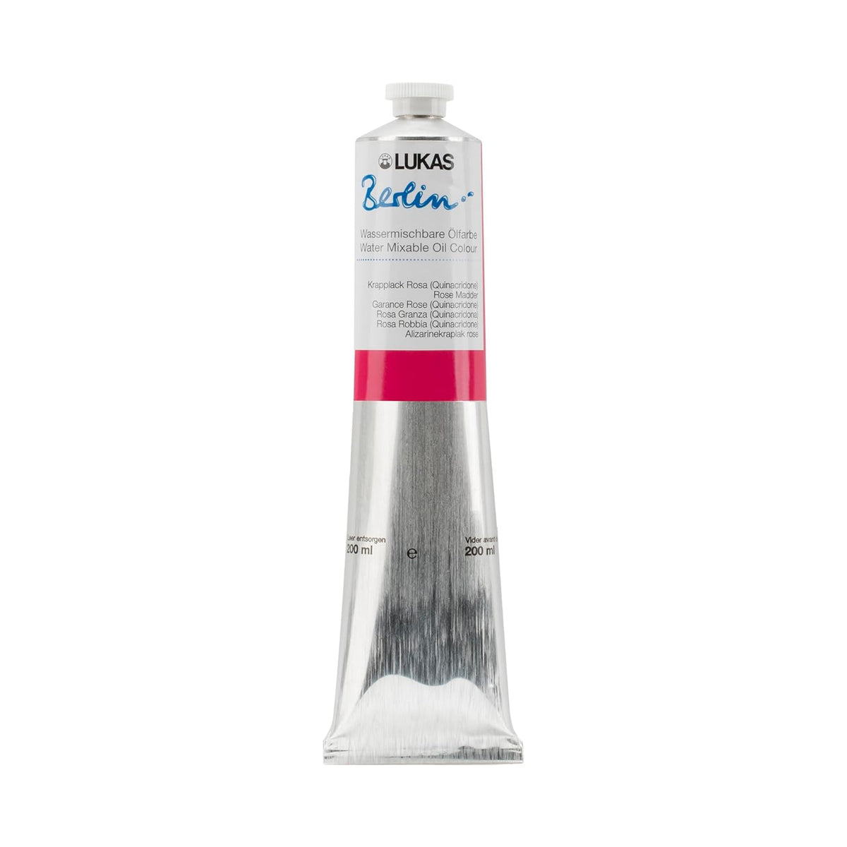 Lukas Berlin Pro Artists Water Mixable Oil Paint 200 ml Tube Rose Madder, Water Soluble, Lightfast Pigments, Quick Drying, Easy Clean-Up, Eco-Friendly, Professional Quality, 40 Color Range