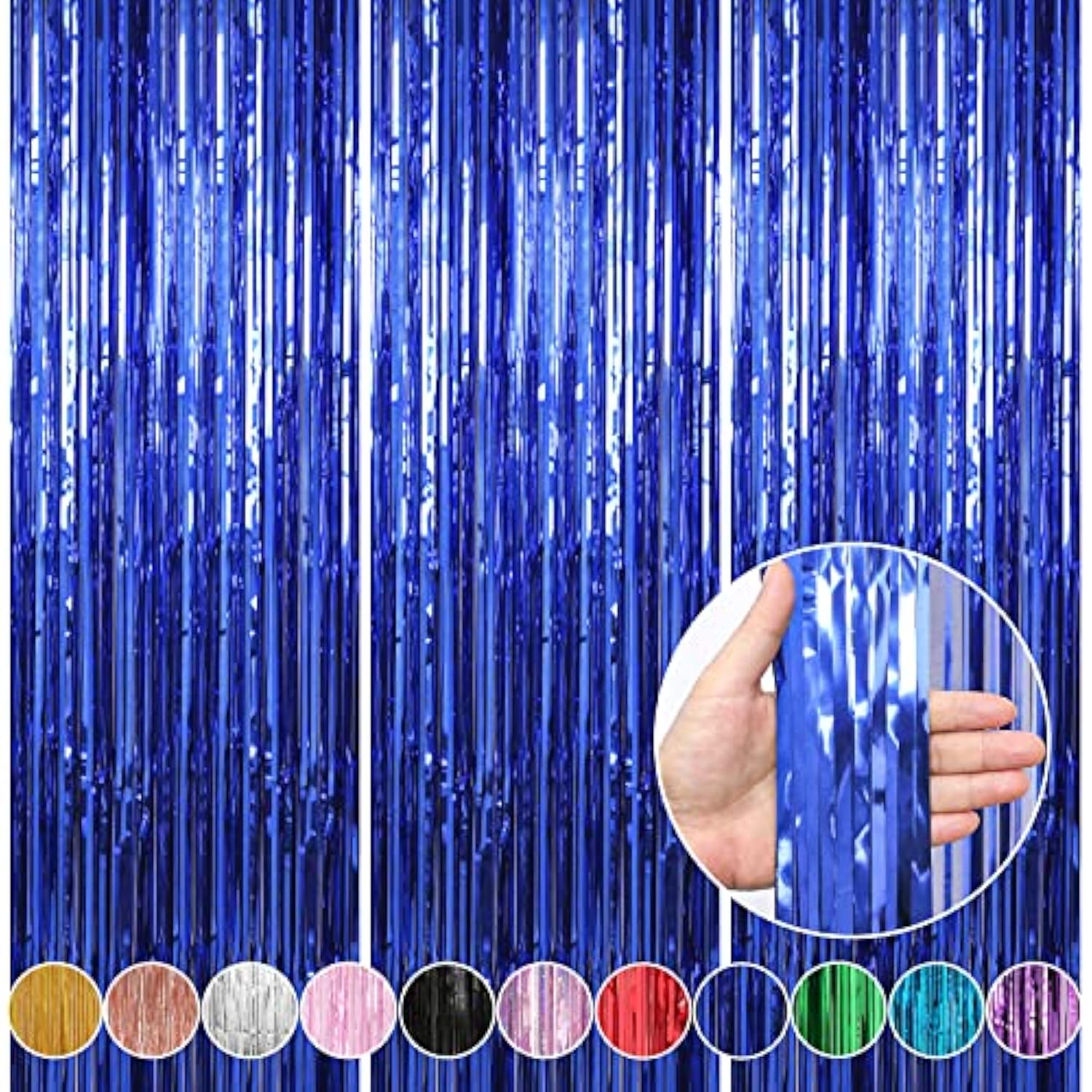 3 Pack 3.3 X 9.9 Ft Dark Blue Foil Fringe Backdrop Curtain, Streamer Backdrop Curtains, Streamers Birthday Party Decorations, Blue Tinsel Curtain For Parties, Galentines Decor, Baby Shower