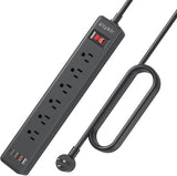Black Power Strip Surge Protector with 6 Outlets and 4 USB Ports for Garage and Workshop
