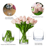20 Pieces Pink Tulips Artificial Flowers Real Touch In Vase, Fake Tulips Arrangements With Vase And Faux Water For Home Decoration, Dining Table, Wedding Centerpieces (Pink)