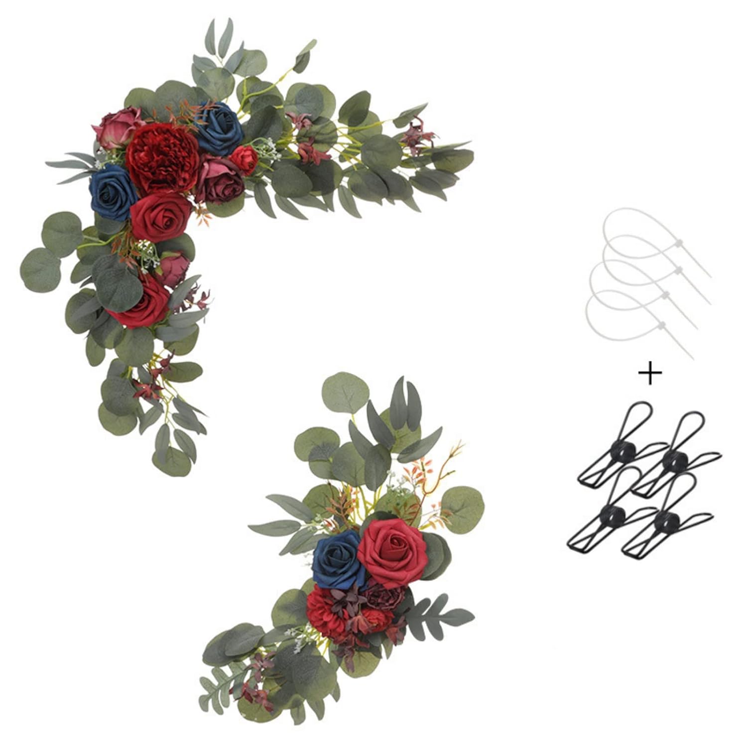 Red Artificial Flower Swag (Set Of 2) For Welcome Sign Wedding Arch Flower Floral Swag Decor Wedding Ceremony Reception Party Table Home Decoration Burgundy And Navy Blue