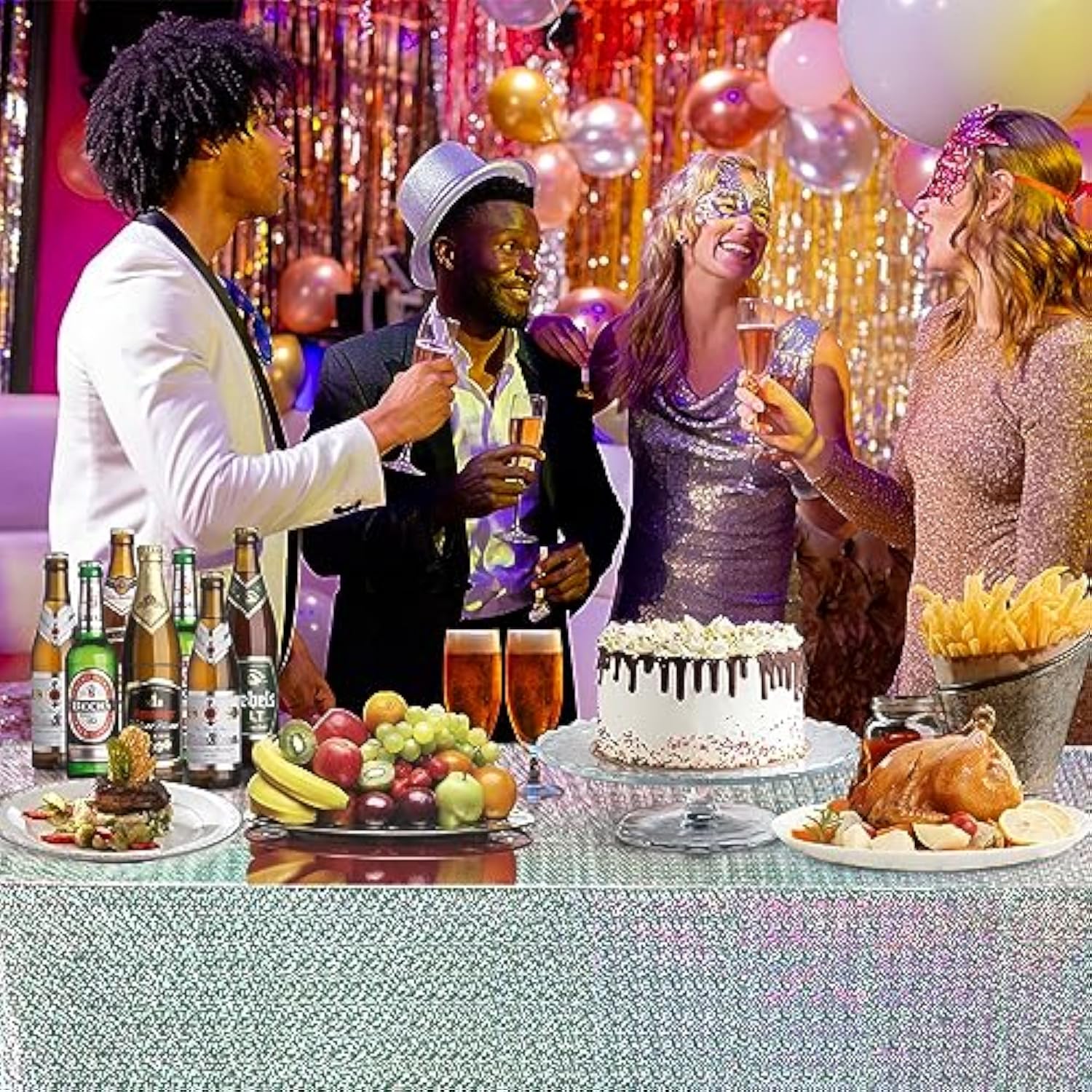 Silver Tablecloth Cover For Party Iridescent Plastic Tablecloths Disposable Laser Rectangle Table Covers Foil Tablecloth Party New Year Birthday Bridal Wedding Decoration (Silver, 2)