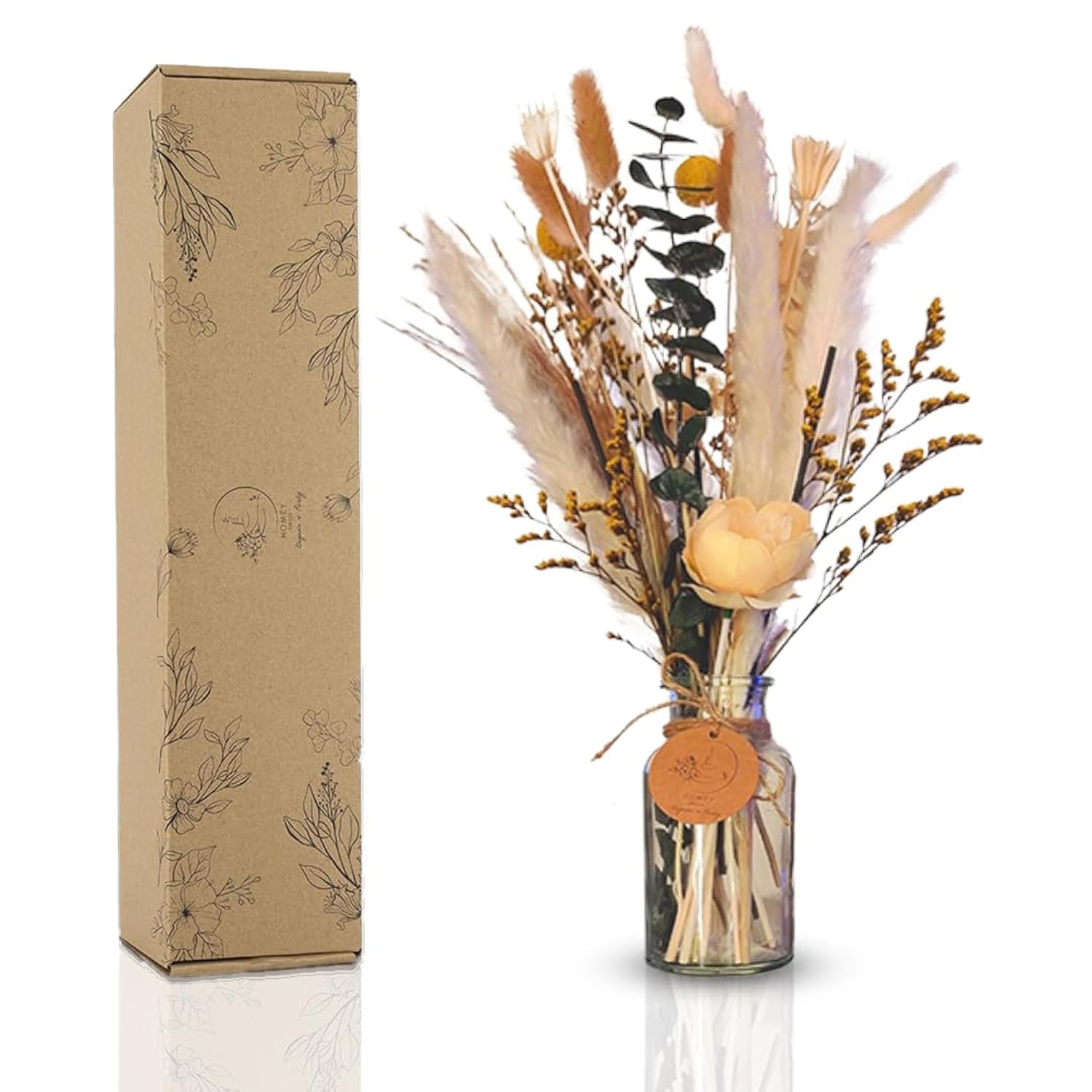 Homey Breeze Natural Dried Pampas Grass Decor With Vase - 15 Inches 23 Pcs 10 Styles, Pampas Grass With Vase Included - Small Pampas Grass For Home Decor, Wedding, Party, Birthday