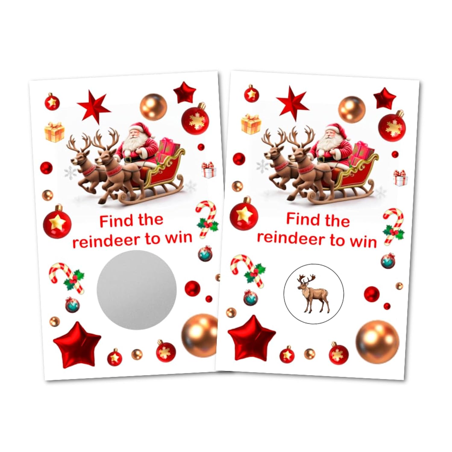 Reindeer Christmas Party Game Scratch Off, Find The Reindeer Easy To Play Silly Games, Fun Idea, Ice Breaker Activity. Raffle Cards, Set Of 40 Cards, Merry Christmas. Made In Usa