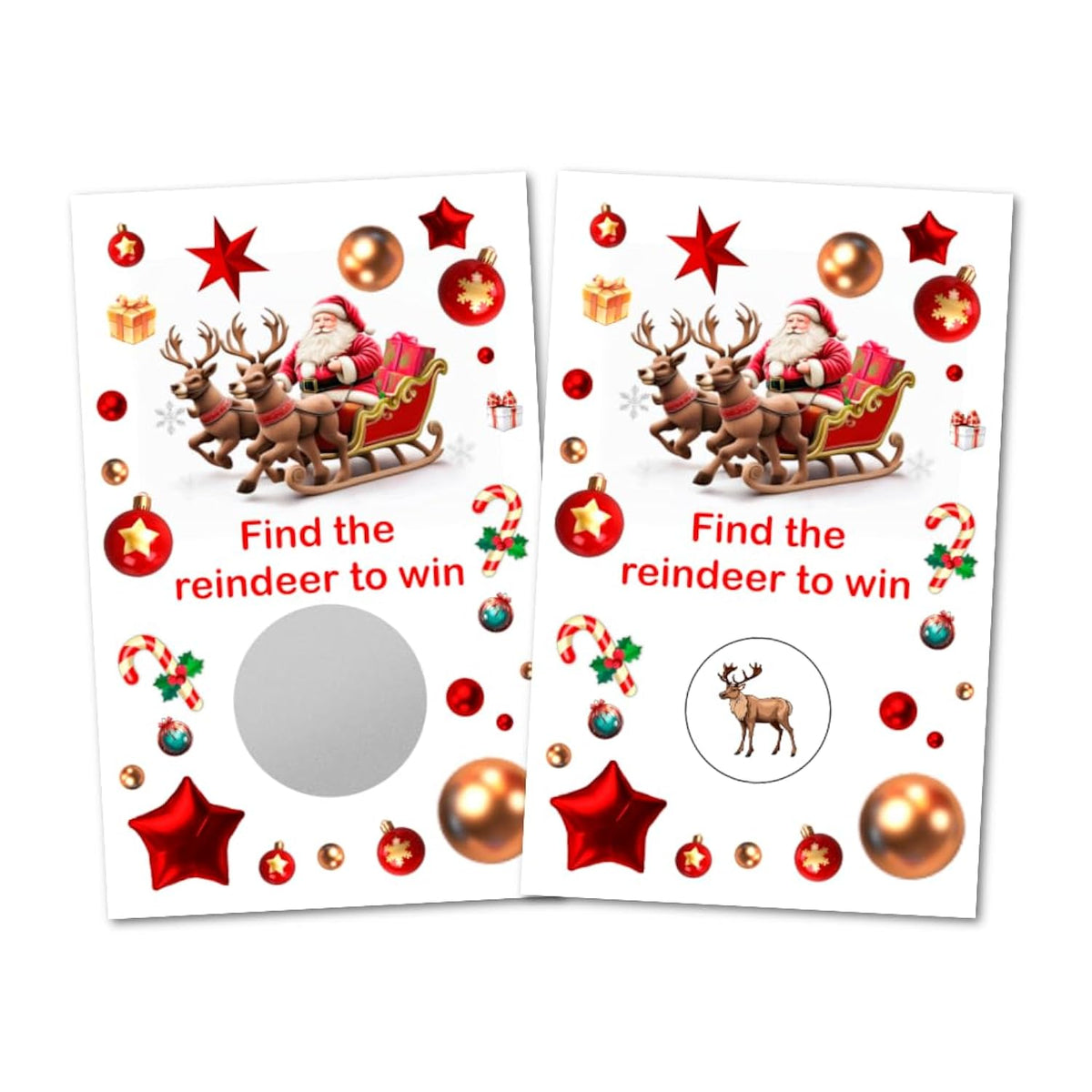 Reindeer Christmas Party Game Scratch Off, Find The Reindeer Easy To Play Silly Games, Fun Idea, Ice Breaker Activity. Raffle Cards, Set Of 40 Cards, Merry Christmas. Made In Usa