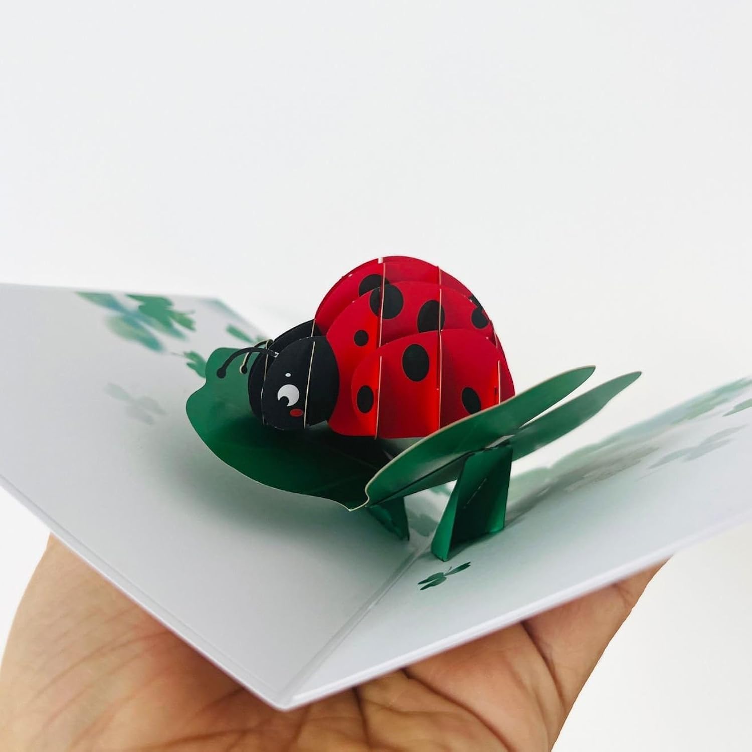 Paper Pop Up Cards 4.7X6.69 Inch, Ladybug With Lucky Plant, 3D Popup Greeting Cards With Note Cards And Envelopes, Perfect For Pop-Up Bursting Birthday Gift.