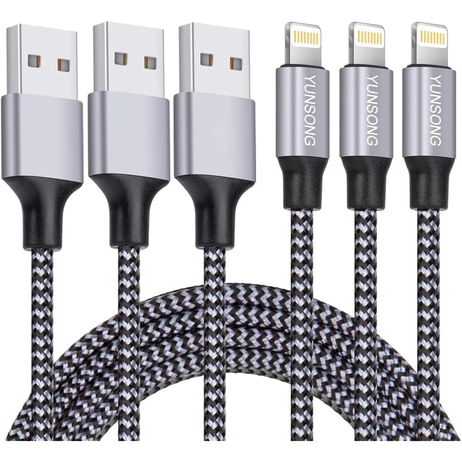 3-Pack 6Ft MFi iPhone Charger Nylon Braided Lightning Cable Fast Charging